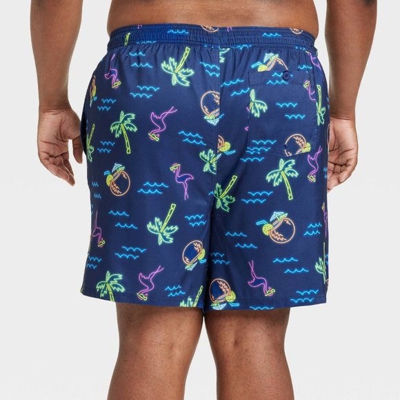 Men's Big & Tall 7" Waterloo Flamingo Swim Shorts Goodfellow & Co Blue 3XL - Picture 3 of 10